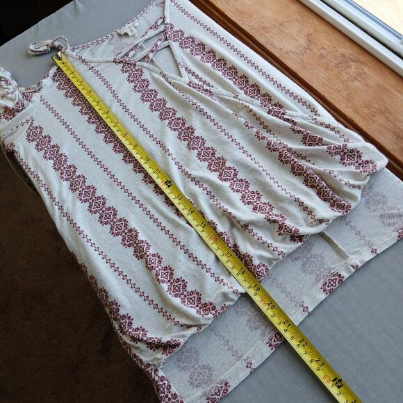 hem & thread cold shoulder faux wrap tank top L tan red adjustable straps L4998 - Picture 11 of 12